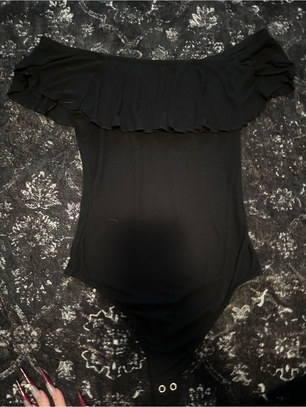 Women's Black Off-Shoulder Ruffle Bodysuit